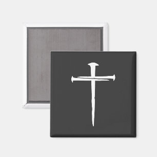 Rugged Three Nails White Cross Christian Magnet