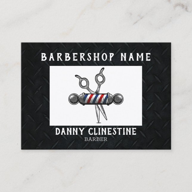 Rugged Trendy Modern Barber Scissors Barbershop Business Card (Front)