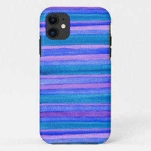 Rugged Turquoise, Blue, Violet Painted Stripes iPhone 11 Case