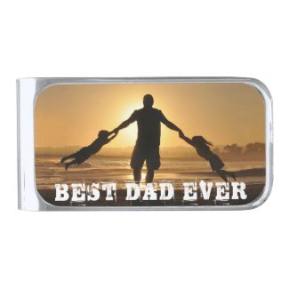 Rugged Typography Best Dad Ever Silver Finish Money Clip