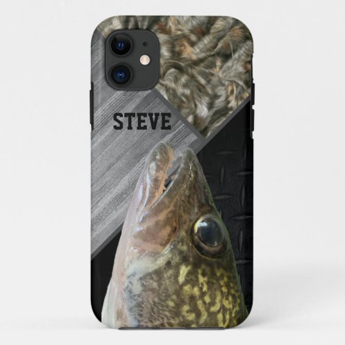 Rugged Walleye Fishing Camo Name Mens Cool iPhone 11 Case