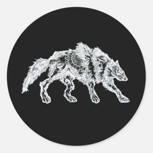 Rugged White Mandala Werewolf Classic Round Sticker