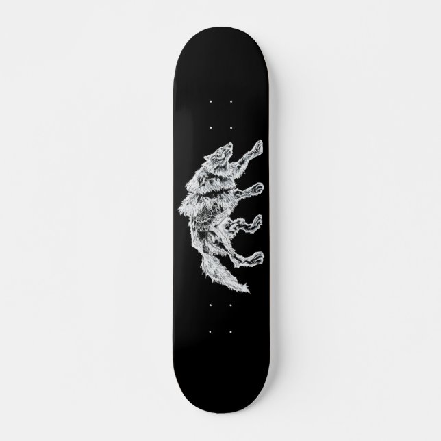 Rugged White Mandala Werewolf Skateboard (Front)