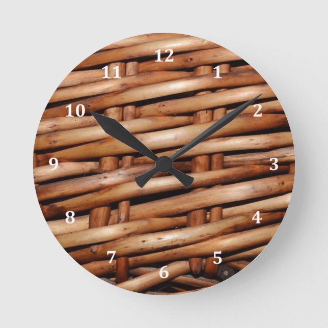 Rugged Wicker Basket Look Round Clock (Front)