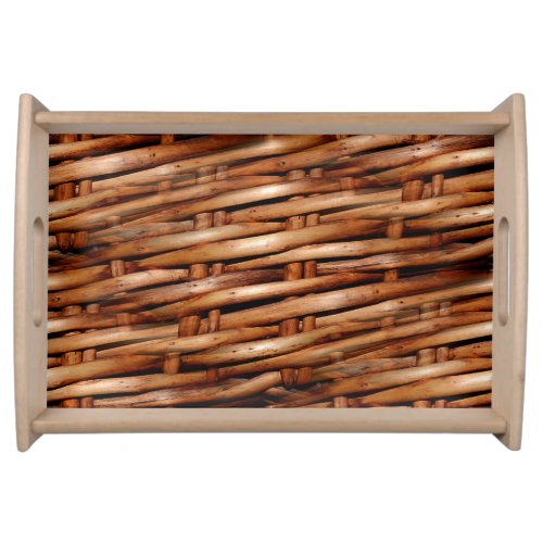 Rugged Wicker Basket Look Serving Tray