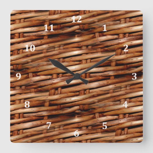 Rugged Wicker Basket Look Square Wall Clock