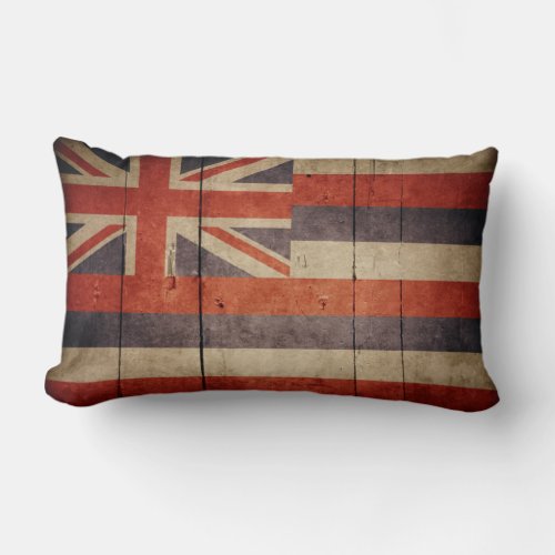 Rugged Wood Hawaii Flag Lumbar Pillow