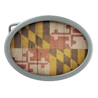 Rugged Wood Maryland Flag Belt Buckle