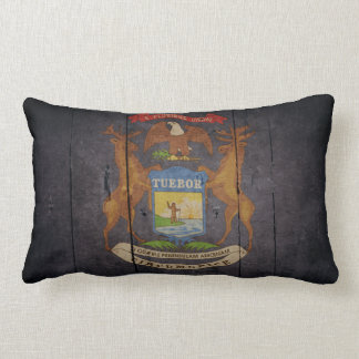 Rugged Wood Michigan Flag Lumbar Pillow