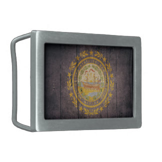 Rugged Wood New Hampshire Flag Rectangular Belt Buckle