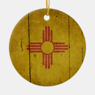 Rugged Wood New Mexico Flag Ceramic Ornament