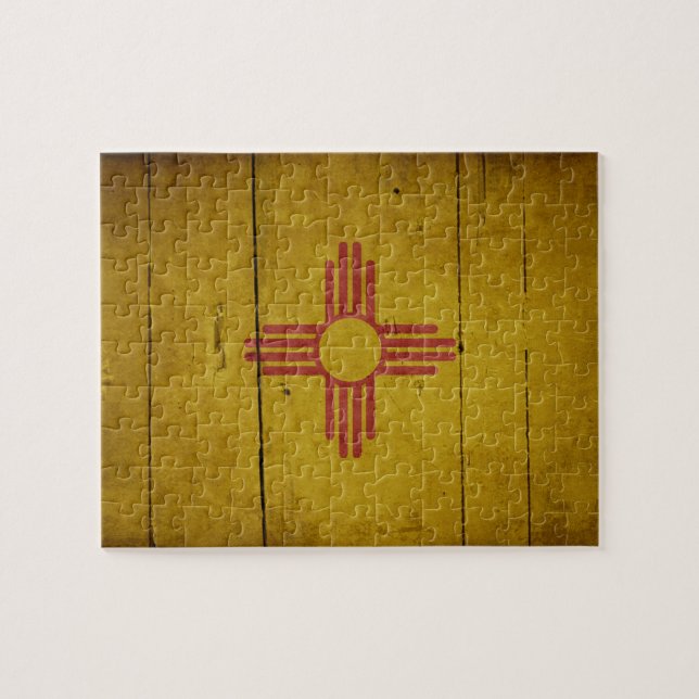 Rugged Wood New Mexico Flag Jigsaw Puzzle (Horizontal)