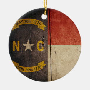 Rugged Wood North Carolina Flag Ceramic Ornament