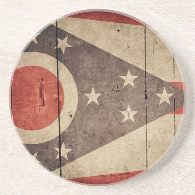 Rugged Wood Ohio Flag Drink Coaster (Front)