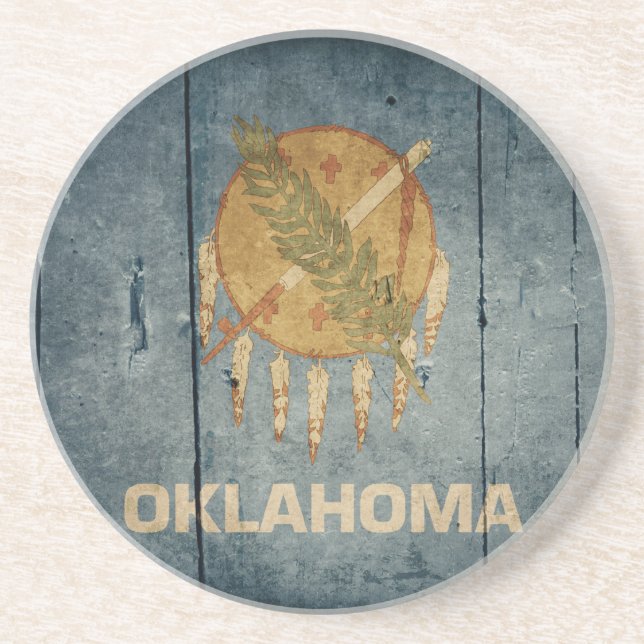 Rugged Wood Oklahoma Flag Drink Coaster (Front)