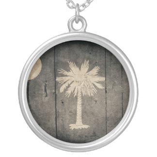 Rugged Wood South Carolina Flag Silver Plated Necklace