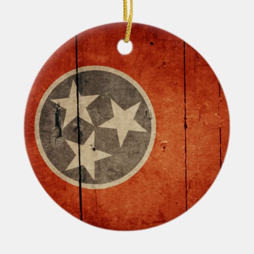 Rugged Wood Tennessee Flag Ceramic Ornament