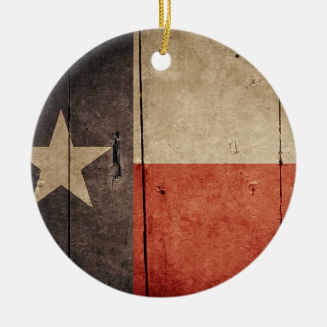 Rugged Wood Texas Flag Ceramic Ornament (Front)