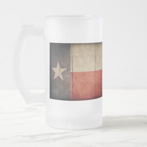 Rugged Wood Texas Flag Frosted Glass Beer Mug