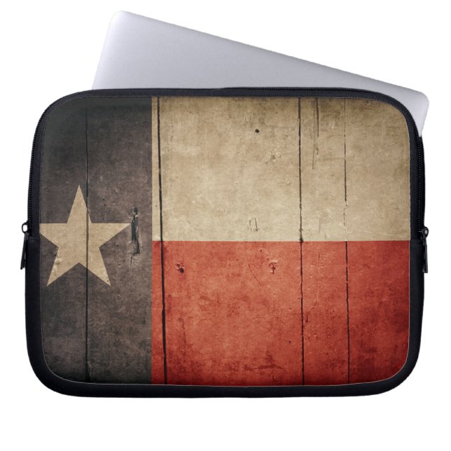 Rugged Wood Texas Flag Laptop Sleeve (Front)