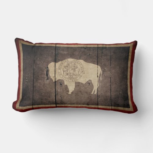 Rugged Wood Wyoming Flag Lumbar Pillow