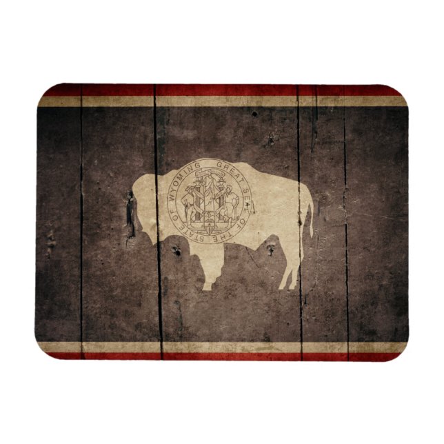 Rugged Wood Wyoming Flag Magnet (Horizontal)