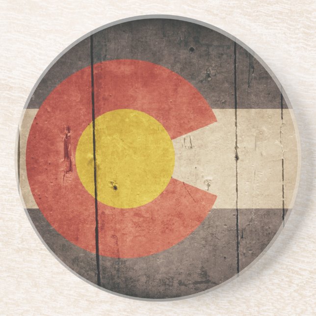 Rugged Wooden Colorado Flag Drink Coaster (Front)