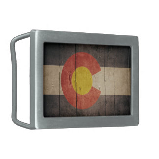 Rugged Wooden Colorado Flag Rectangular Belt Buckle