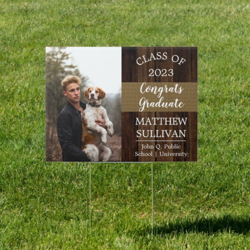 Rugged Woodsy Photo Graduation Congrats Graduate Sign