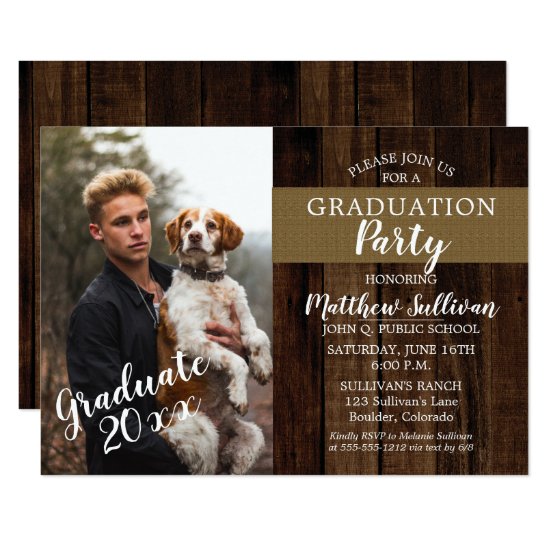 Rugged Woodsy Photo Graduation Party Invitation