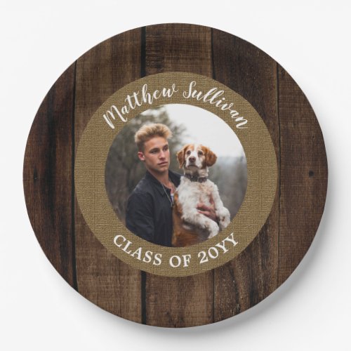 Rugged Woodsy Photo Graduation Party  Paper Plate