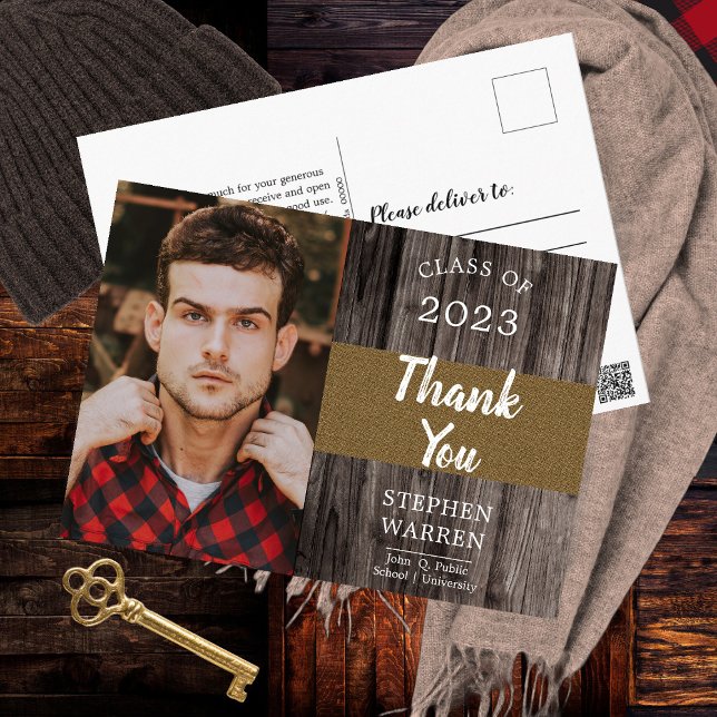 Rugged Woodsy Photo Graduation Party Postcard (Creator Uploaded)