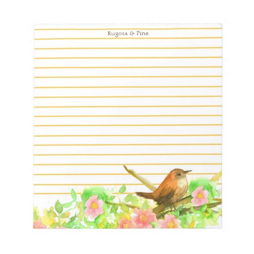 Rugosa Rose Wren Bird Lined Stationery Personalize Notepad