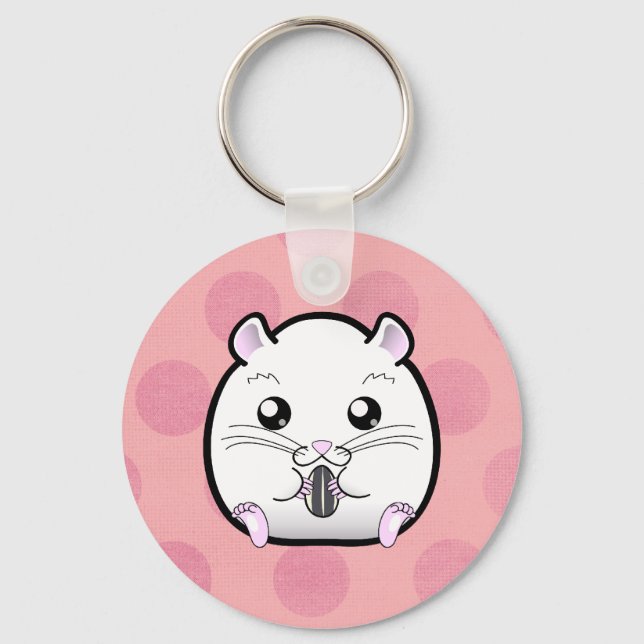 Rugular All White Syrian Hamster Keychain (Front)