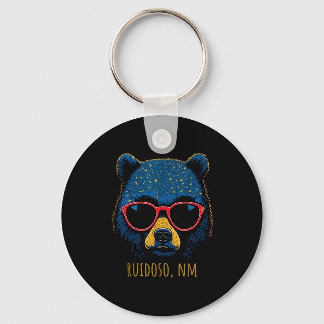 Ruidoso New Mexico Bear Wearing Sungles Design  Keychain (Front)
