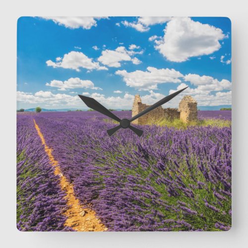 Ruin in Lavender Field France Square Wall Clock