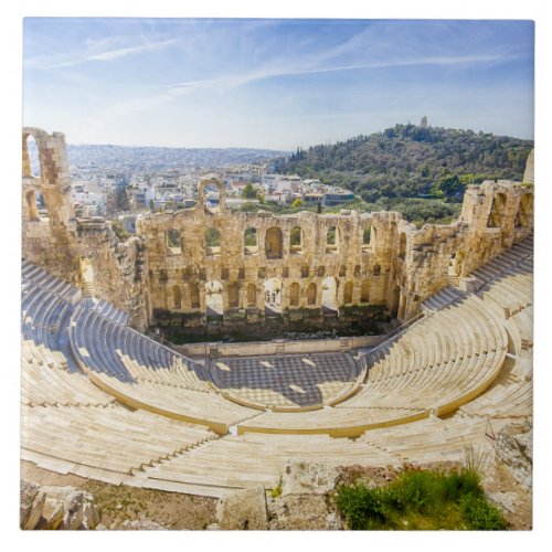 ruins of ancient theater of Herodion Atticus Ceramic Tile