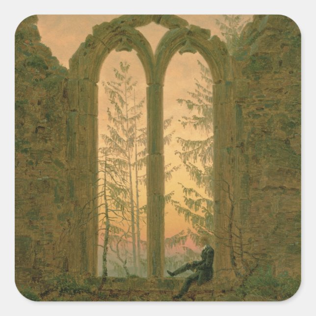 Ruins of the Oybin Monastery  1835-40 Square Sticker (Front)