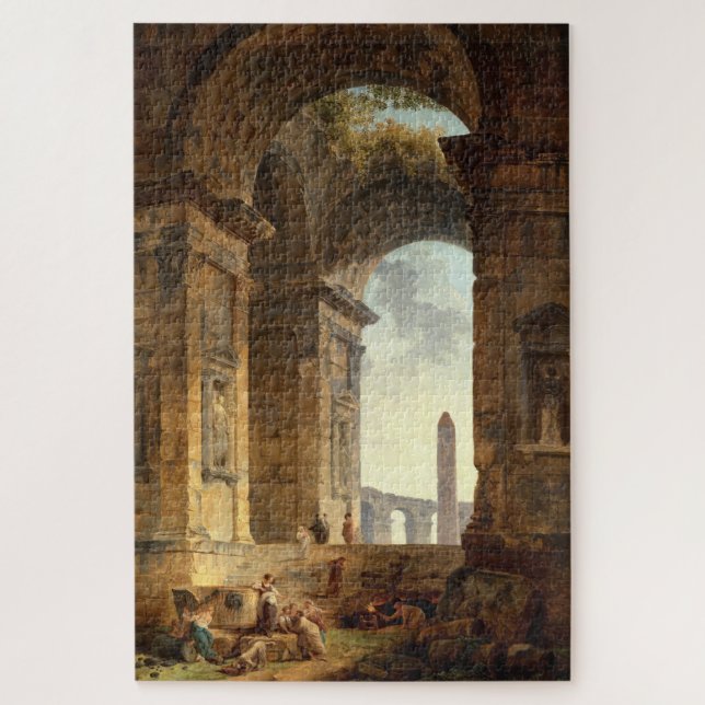 Ruins With An Obelisk by Robert Hubert Jigsaw Puzzle (Vertical)