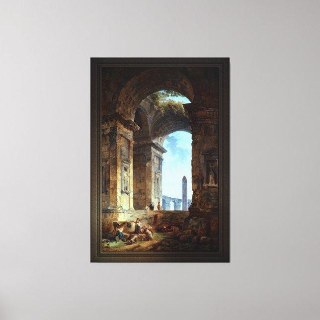 Ruins With An Obelisk In The Distance Canvas Print (Front)