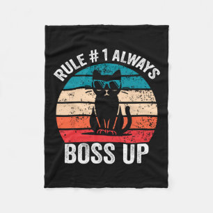 Rule 1 Always Boss Up Cat Funny Meme Men Women Fleece Blanket