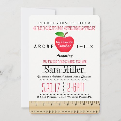 Ruler  Apple Teacher Graduation Invitation