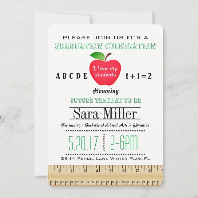 Ruler & Apple Teacher Graduation Invitation (Front)
