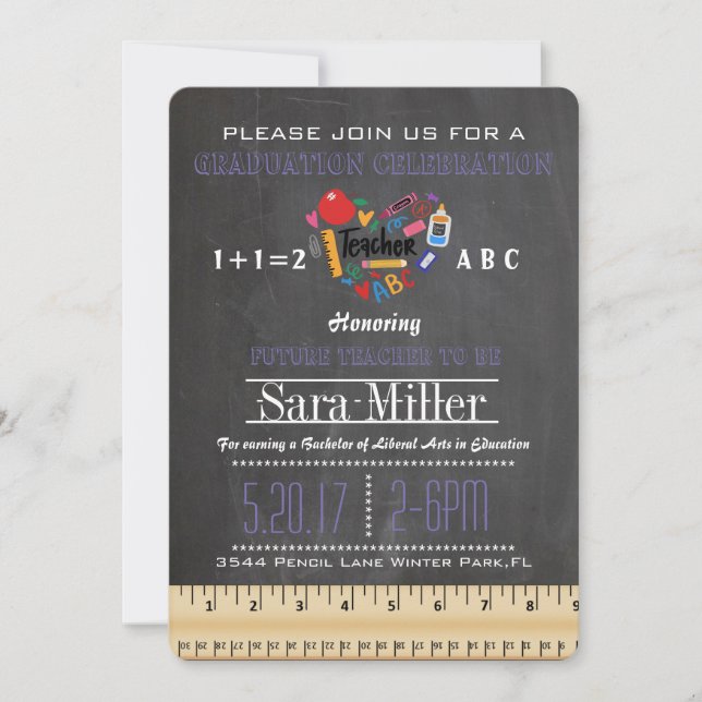 Ruler & Apple Teacher Graduation Invitation (Front)