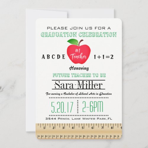 Ruler  Apple Teacher Graduation Invitation