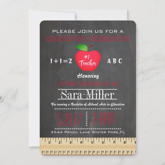 Ruler & Apple Teacher Graduation Invitation (Front)