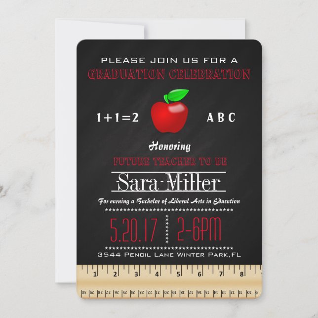 Ruler & Apple Teacher Graduation Invitation (Front)