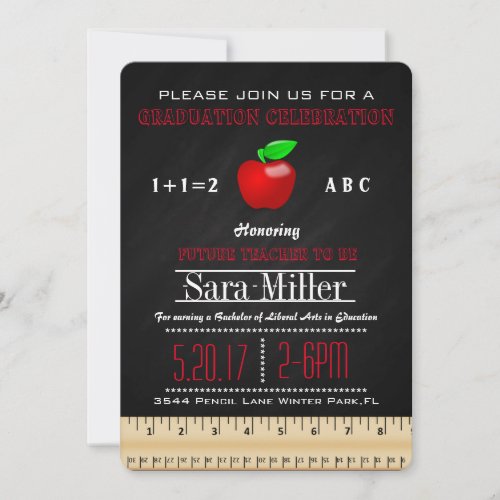 Ruler  Apple Teacher Graduation Invitation