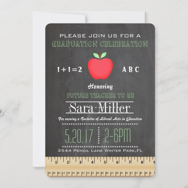 Ruler & Apple Teacher Graduation Invitation (Front)