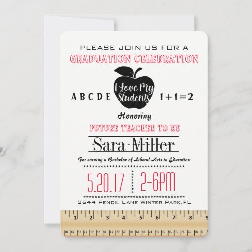 Ruler  Apple Teacher Graduation Invitation